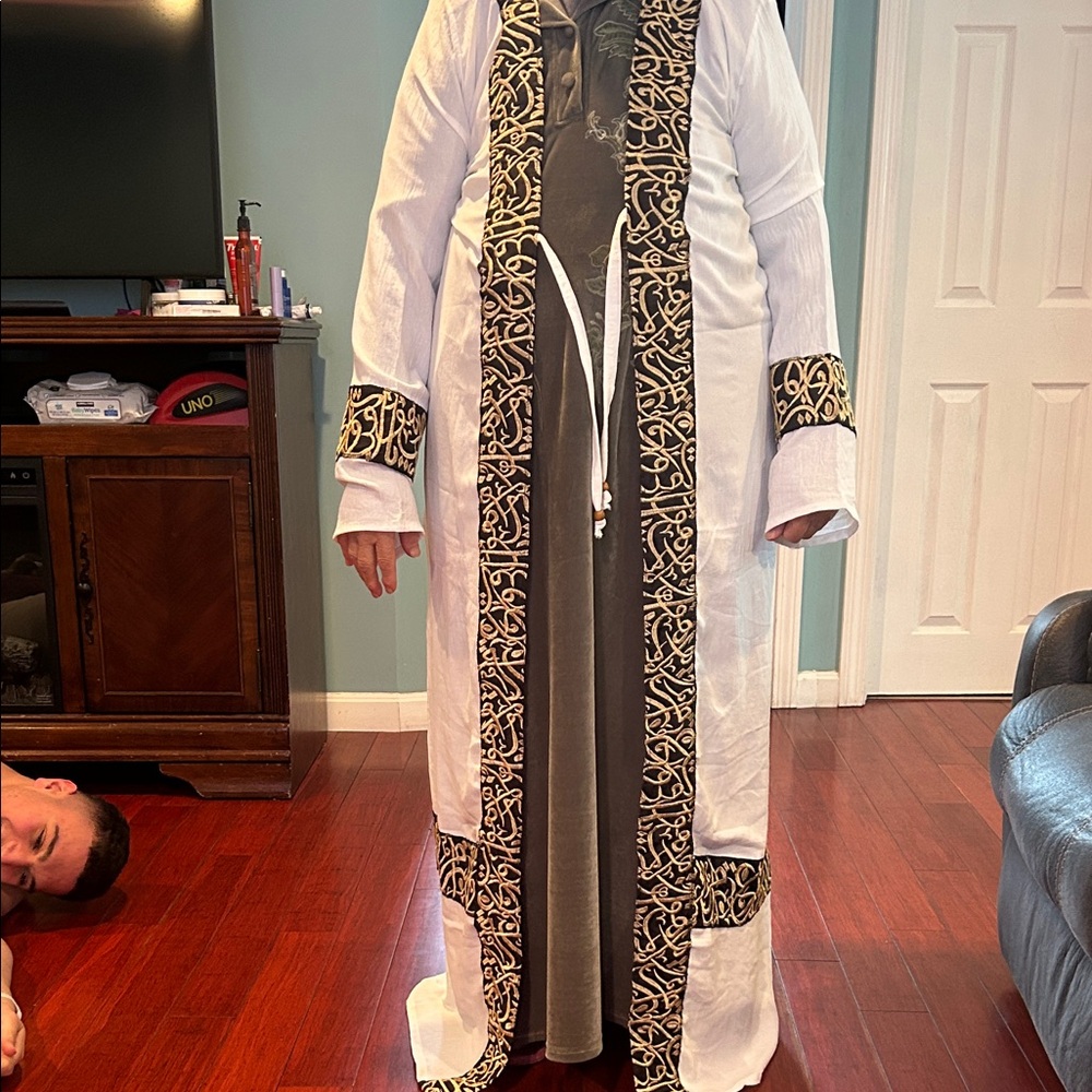 White and Black Embroidered Robe